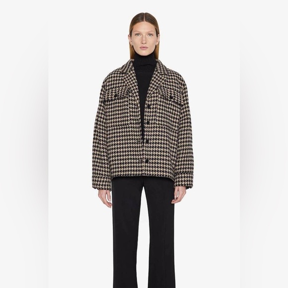 Anine Bing Flynn Houndstooth Woven Knit Collared Button Down Jacket Coat Shacket - Picture 16 of 17